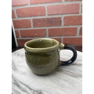 Unknown Brand Studio Pottery Mug Signed RK Green Stoneware Vintage Handmade